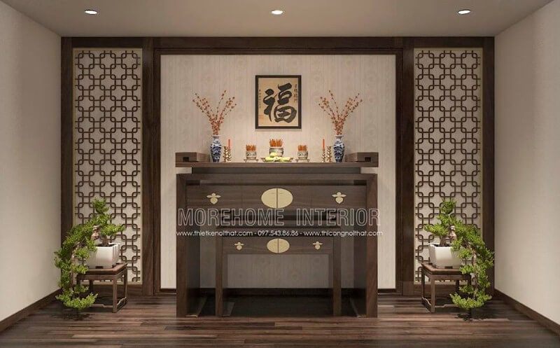 Giấy dán tường màu vàng kim hoa văn cổ điển đẹp, sang trọng cho phòng thờ gia tiên.
